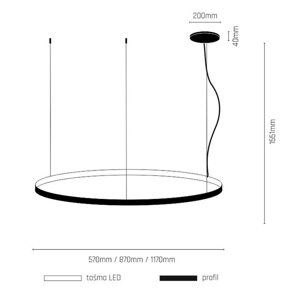 Czarna lampa wisząca Agari LED 51W 4000K pierścień do kuchni