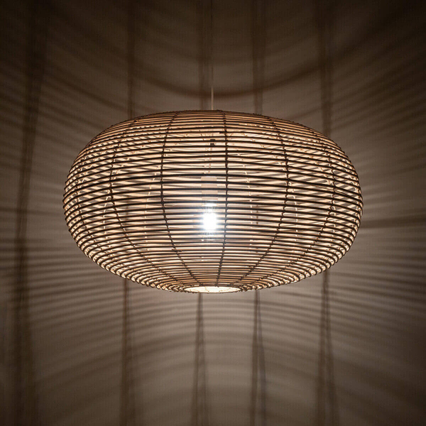 Wisząca lampa Rattan 11155 pleciona gniazdo siatka metalowa drewniana biała