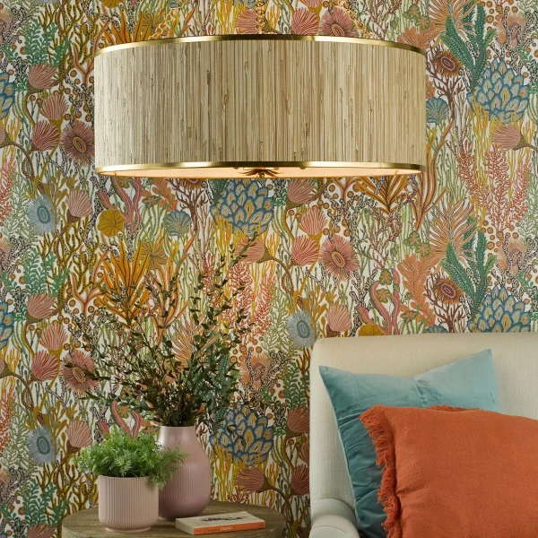 Wisząca lampa hampton Fernella FEN0835 do jadalni trawa morska złoty