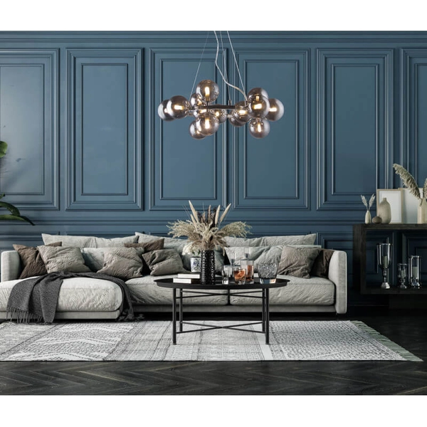 Okrągła lampa wisząca Marbelio szklana czarna przydymiona