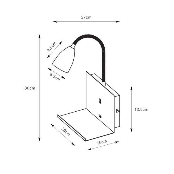 Lampa ścienna na peszlu Cuarto 108855 z półką do przedpokoju czarna