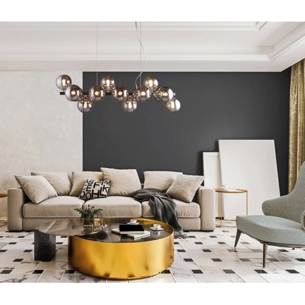 Salonowa lampa wisząca Marbelio PND-6161-16 CH+SM kule chrom przydymione