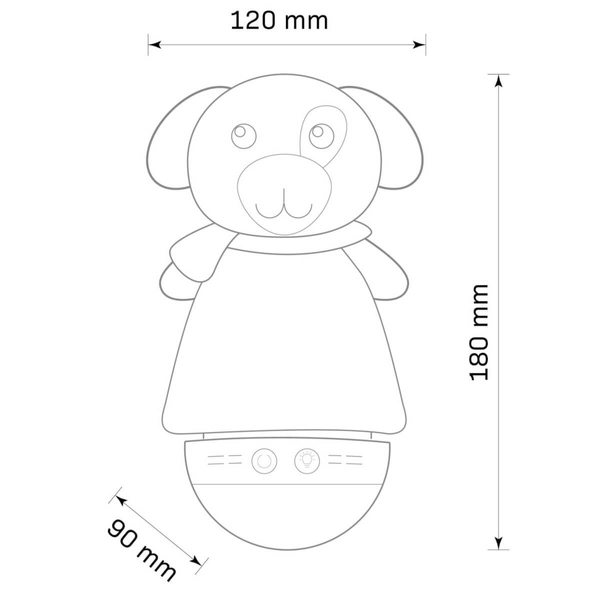 Lampka nocna z kołysanką PIES 326775 RGB animals szara niebieska