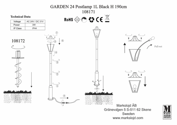 Industrialna lampa stojąca Garden latarnia LED 3W czarny