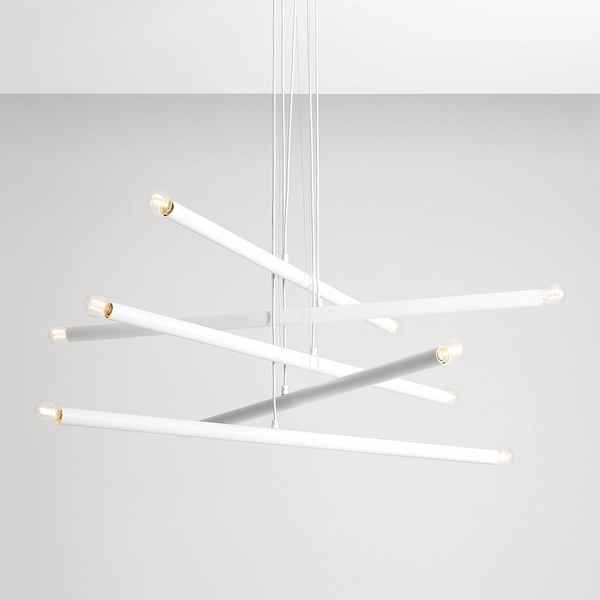 Biały żyrandol Tubo 1072M Aldex metalowe rurki 10-płomienne do jadalni