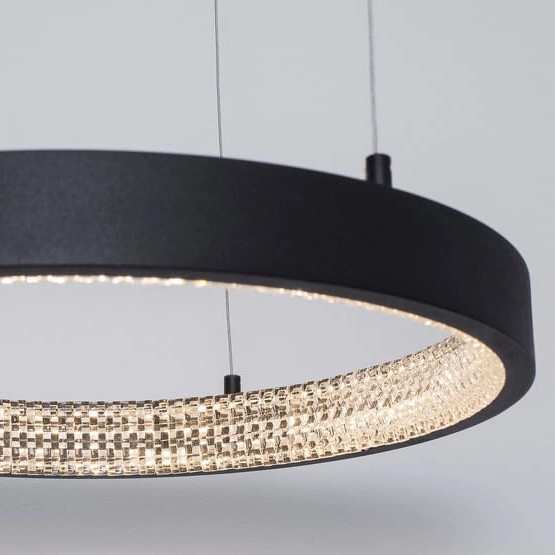 Glamour LAMPA wisząca MORON LE41722 Luces Exclusivas metalowa OPRAWA okrągy ZWIS LED 25W 3000K ring z krysztakami czarny