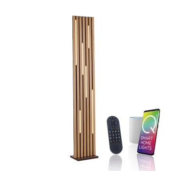 Stojąca lampa z pilotem Q-AKUSTIK brązowa 822-79 1xLED 30W 2700-5000K drewniana