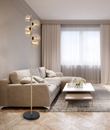 Lampa podłogowa Riha 56135-6S kule czarne bursztynowe
