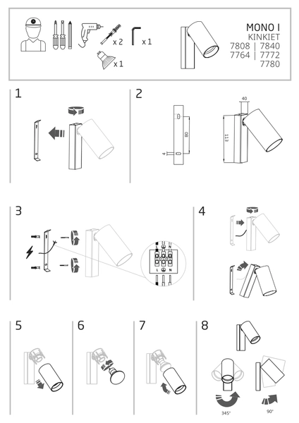 Minimalistyczna lampa ścienna Mono 7764 ruchoma czarna do holu