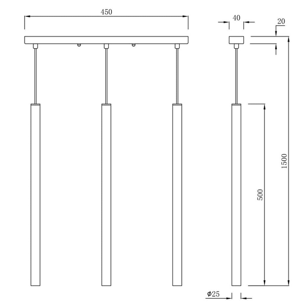 Potrójna lampa wisząca tuby Lungo LP-984/3L GD Light Prestige nad stół złota
