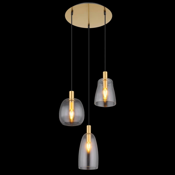 Potrójna wisząca lampa Garri 15789-3HM do jadalni szklana mosiądz