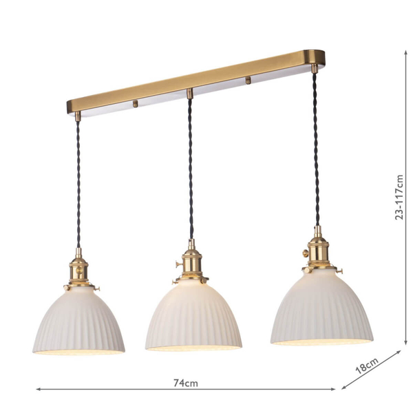 Potrójna lampa wisząca Hadano HAD3640-09 ceramiczna mosiądz biały