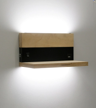 Sypialniany kinkiet Anet LED 4W 4000k półka port USB czarna drewno