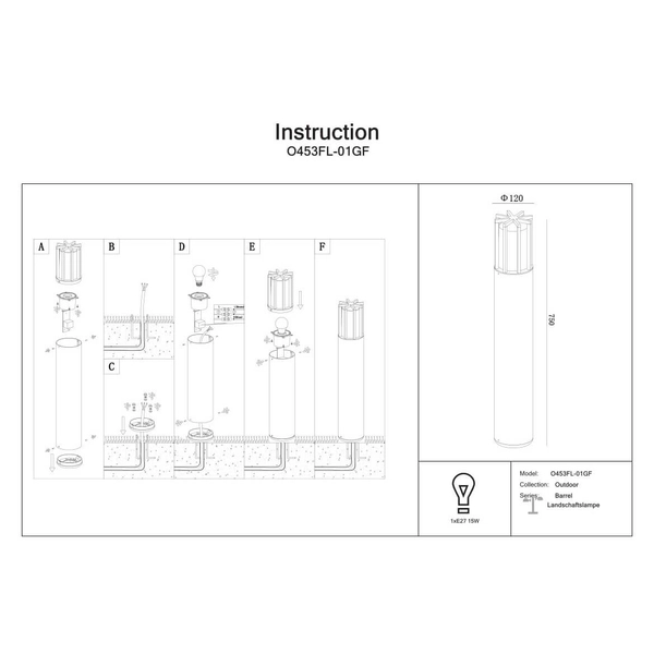 Stojący słupek ogrodowy Barrel O453FL-01GF Maytoni IP54 grafitowy