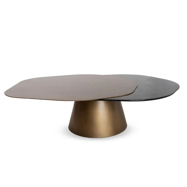 Modernistyczny stolik kawowy ORFEO MM001501100372 złoty czarny szklany 147cm