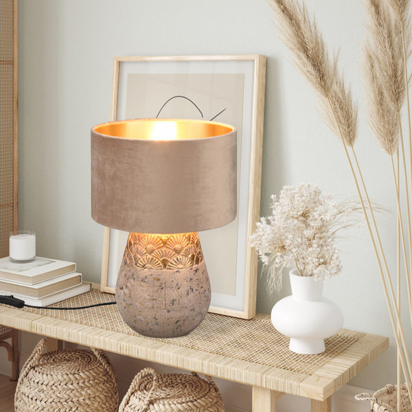 Ceramiczna lampka stołowa Kiran R51231061 do salonu wzorzysta szary