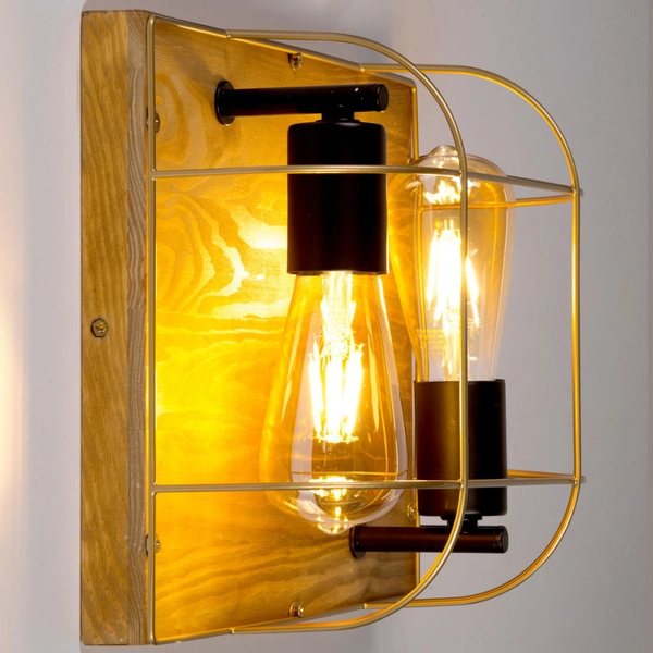 Industrialna lampa sufitowa NETUNO 92012251 druciana drewniana złota