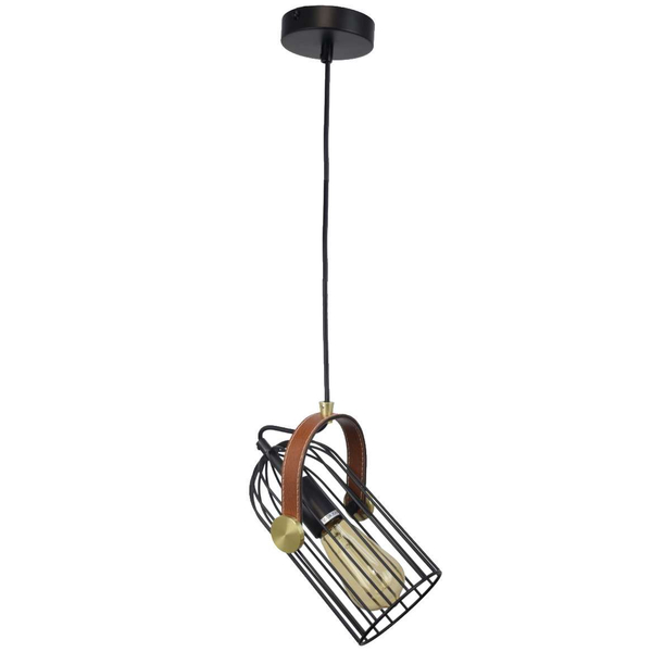 Industrialna LAMPA wisząca ANTOIN PND-2445-1-BK Italux metalowa OPRAWA druciany ZWIS klatka loftowa czarna brązowa