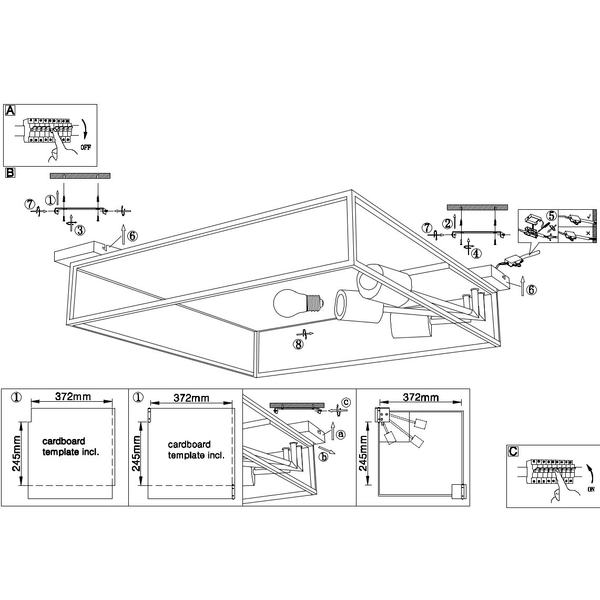 Plafon LAMPA skandynawska HAGAR 15477D1 Globo prostokątna OPRAWA sufitowa klatka metalowa czarna drewniana czarna drewniana