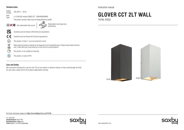 Kinkiet elewacyjny Glover 79196 Saxby LED 5.5W 3000-6000K IP44 matowy czarny