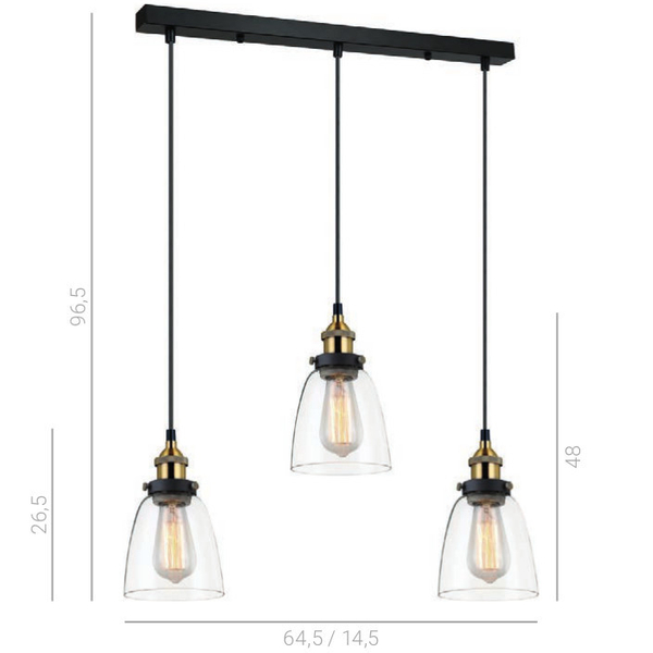 Skandynawska LAMPA wisząca FRANCIS MDM-2563/3 GD+CL Italux szklana OPRAWA zwis kaskada na listwie przezroczysta