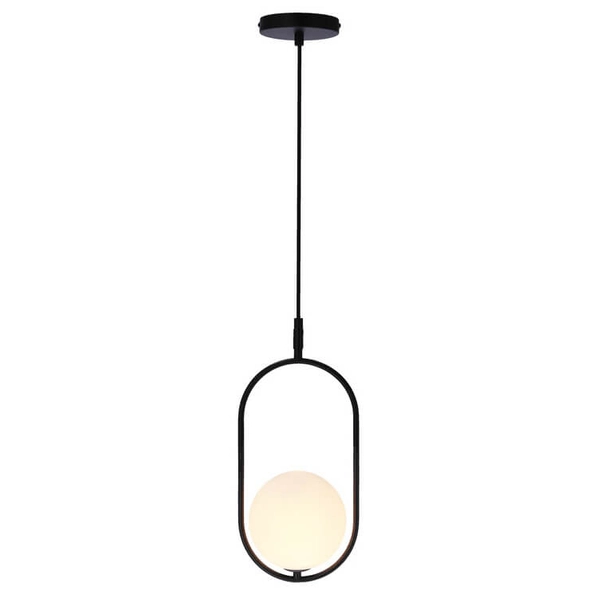 Czarna lampa wisząca Cordel szklana kula frame do sypialni