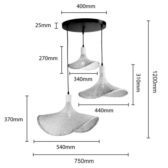 Wisząca lampa Boho ABR-LWS-BH40-3XE27 Abruzzo kapelusze japandi beżowa