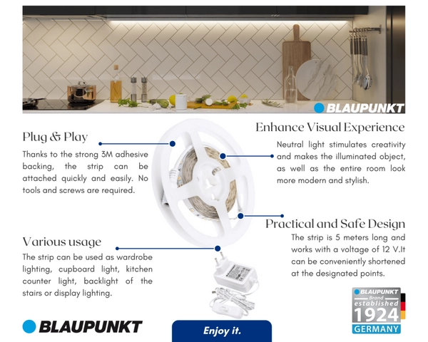 Ledowa taśma z zasilaczem Blaupunkt TL12WW-SET 5M biała