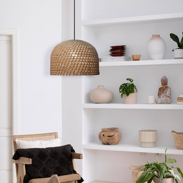 Kopułowa lampa wisząca Kanso LP-2025/1P 50 cm drewniana japandi brązowa