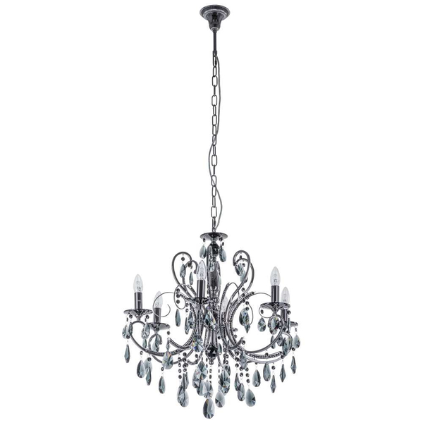 Pałacowa LAMPA wisząca BAROCCO MD72709-6B Italux świecznikowy ŻYRANDOL z kryształkami crystal maria teresa czarny przezroczysty