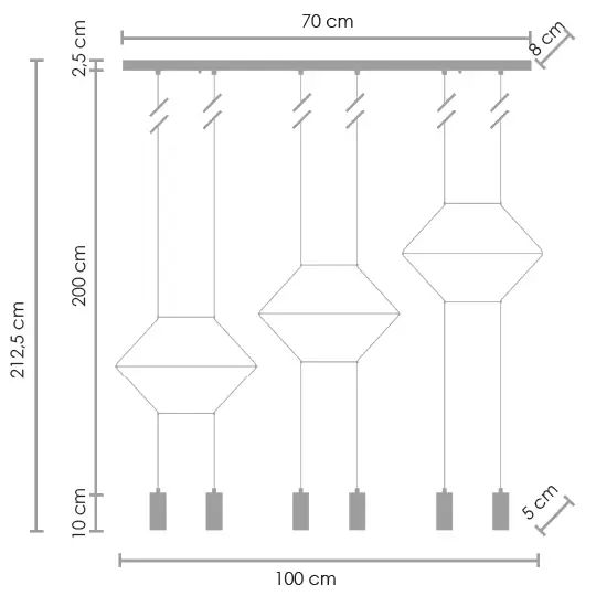 Geometryczna lampa zwisowa Linea XT100-6P Step tuby czarna