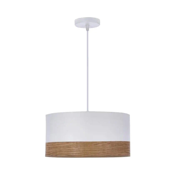 Wisząca lampa nad stół Bianco 31-17536 materiałowa biały drewniany