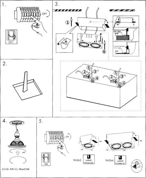 Prostokątny wpust sufitowy ONEON 94364-WH do salonu biała