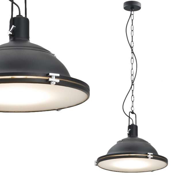 Industrialna LAMPA wisząca NAUTILIUS L 10269106 Kaspa metalowa OPRAWA okrągły ZWIS na łańcuchu czarny