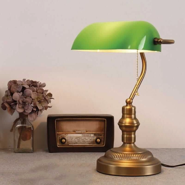 Biurkowa lampka Banca ABR-LB-BANK-G Abruzzo do gabinetu zielona złota