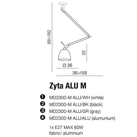 Pokojowa lampa wisząca Zyta na wysięgniku aluminium biała