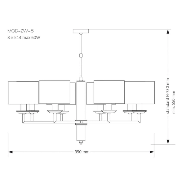 Abażurowy żyrandol do salonu Modesto MOD-ZW-8 (CZ) mosiądz czarny