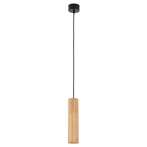 Podłużna wisząca lampa 22214 cylindryczna tuba drewniana czarna