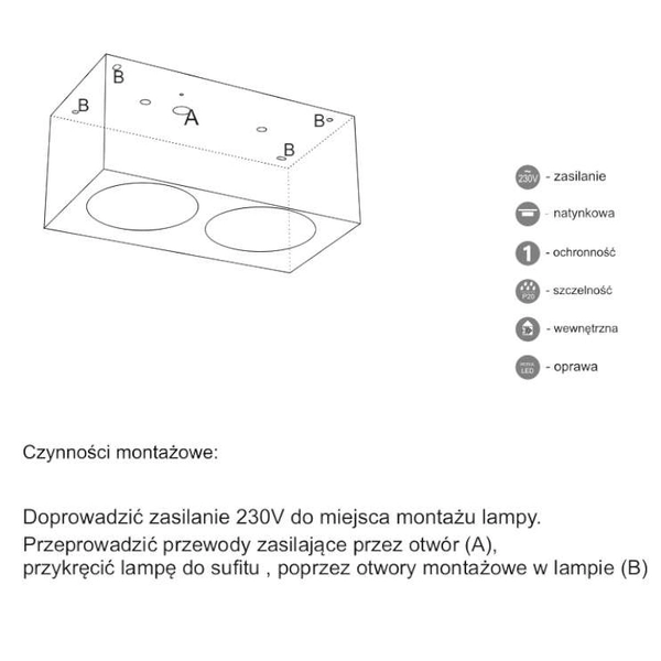 Natynkowa LAMPA sufitowa YATOMI 1211 Shilo prostokątna OPRAWA regulowana SPOT czarny