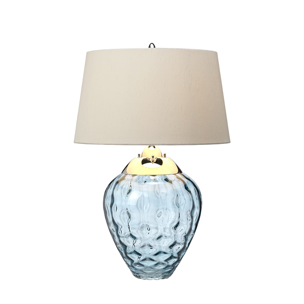 Szklana lampa stołowa QN-SAMARA-TL-BLU na biurko niebieska
