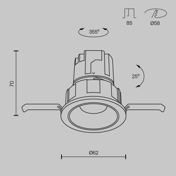 Wpuszczana ledowa oprawa Wise DL057-7W3K-B LED 7W 3000K czarna
