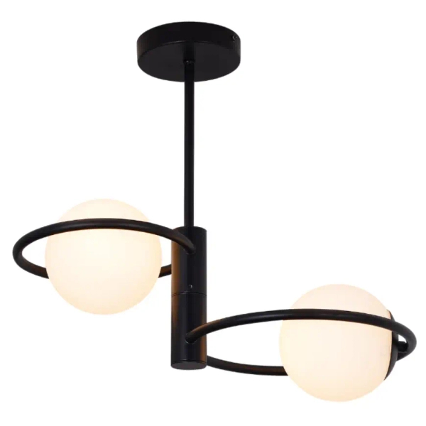 Nowoczesna sufitowa lampa Dorado LP-002/2C ring BK mleczne kule czarny