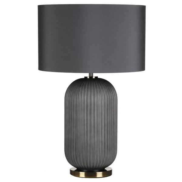 Lampka nocna Helicon HEL4239 żebrowane szkło do sypialni szary