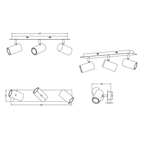 Reflektorki przysufitowe VANTOS DL301802400 białe tuby do kuchni