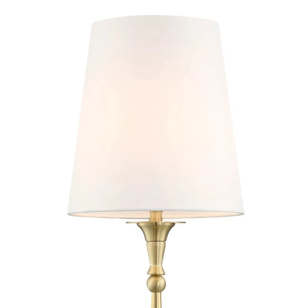 Klasyczna lampa gabinetowa Austin T01234BR-WH Cosmolight metal tkanina mosiądz biała