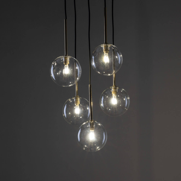 Lampa zwisająca Nilos 5943 bańki do jadalni kule przezroczysta złota