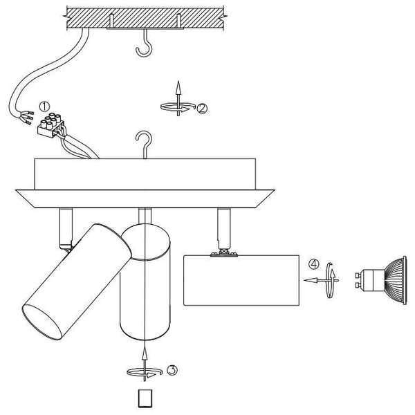 Industrialna LAMPA sufitowa BARCELONA 107348 Markslojd plafon OPRAWA okrągła metalowe tuby regulowane czarne