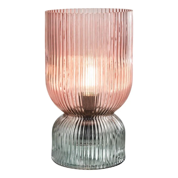 Żebrowana stołowa lampa Rhubarb RHU4203 do sypialni szklana różowa