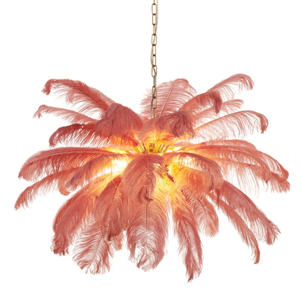 Piórkowa lampa wisząca EMU ST-DN127 pink do salonu różowy złoty