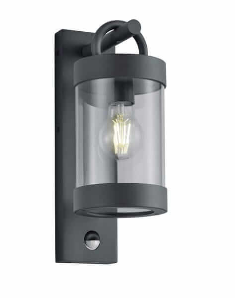 Elewacyjna LAMPA kinkiet CUSTYRA DL142204169 Trio metalowa OPRAWA ogrodowa tuba zewnętrzna z czujnikiem IP44 antracytowa